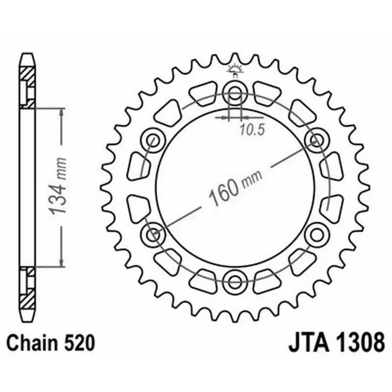 JT Sprockets JTA1308.44BLK Racelite Aluminum Rear Sprocket - 44T