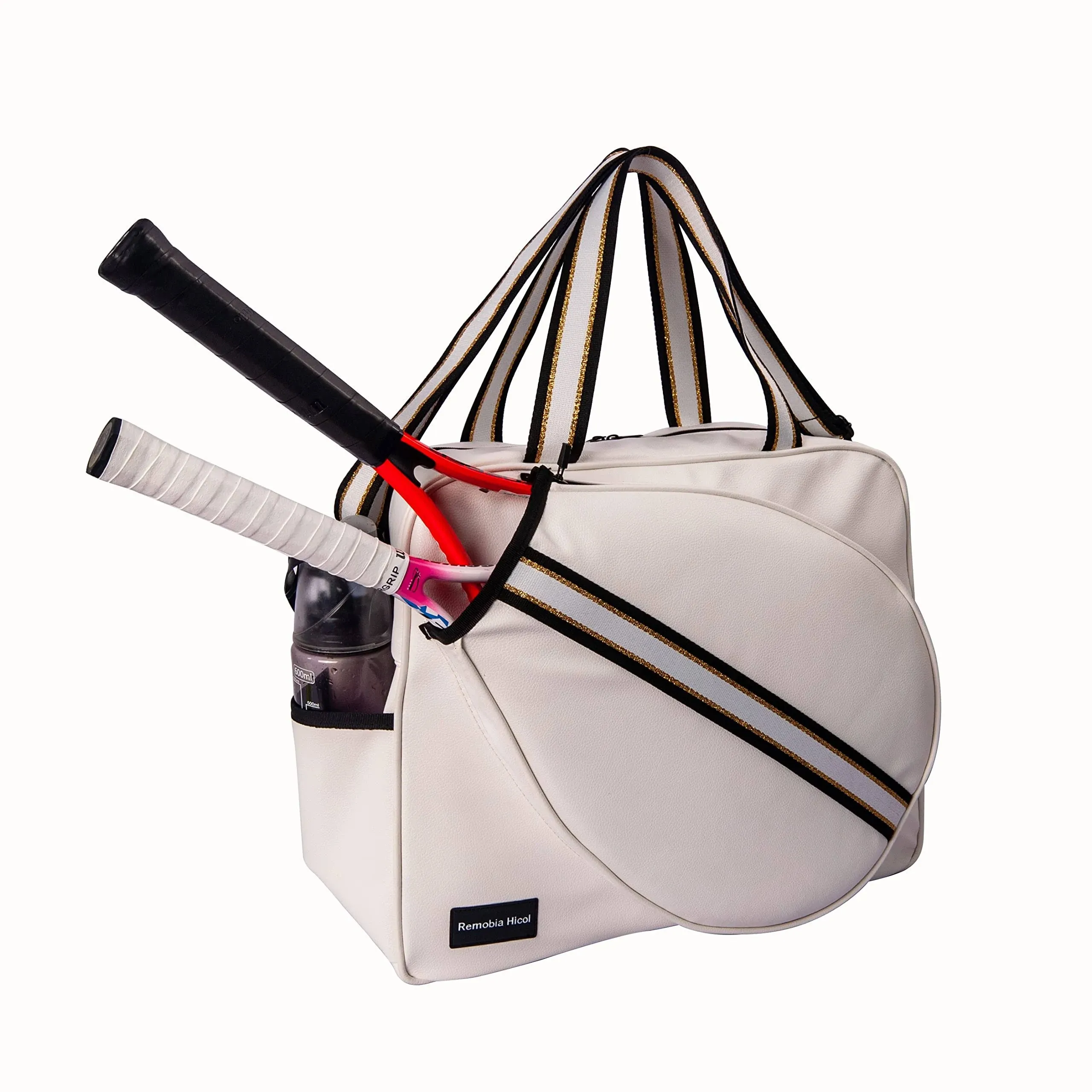 White Pu Leather Women Large Sports Handbag Tennis Racket Shoulder Bag Tennis To