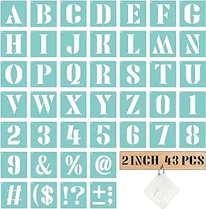 Small Letter Stencils 2 Inch, 43 Pcs Letter and Number Stencil, Alphabet Stencils Reusable Plastic Drawing Templates Kits with Symbol for Painting on Wood, Wall, Canvas, Chalkboard, Signage