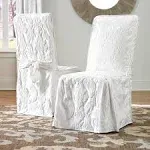 Matelasse Damask Long Dining Chair Slipcover - Full Length Relaxed Fit High Back