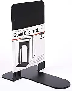 Charles Leonard Bookends with Non-Skid Base, 9" Steel, Black, 1 Pair