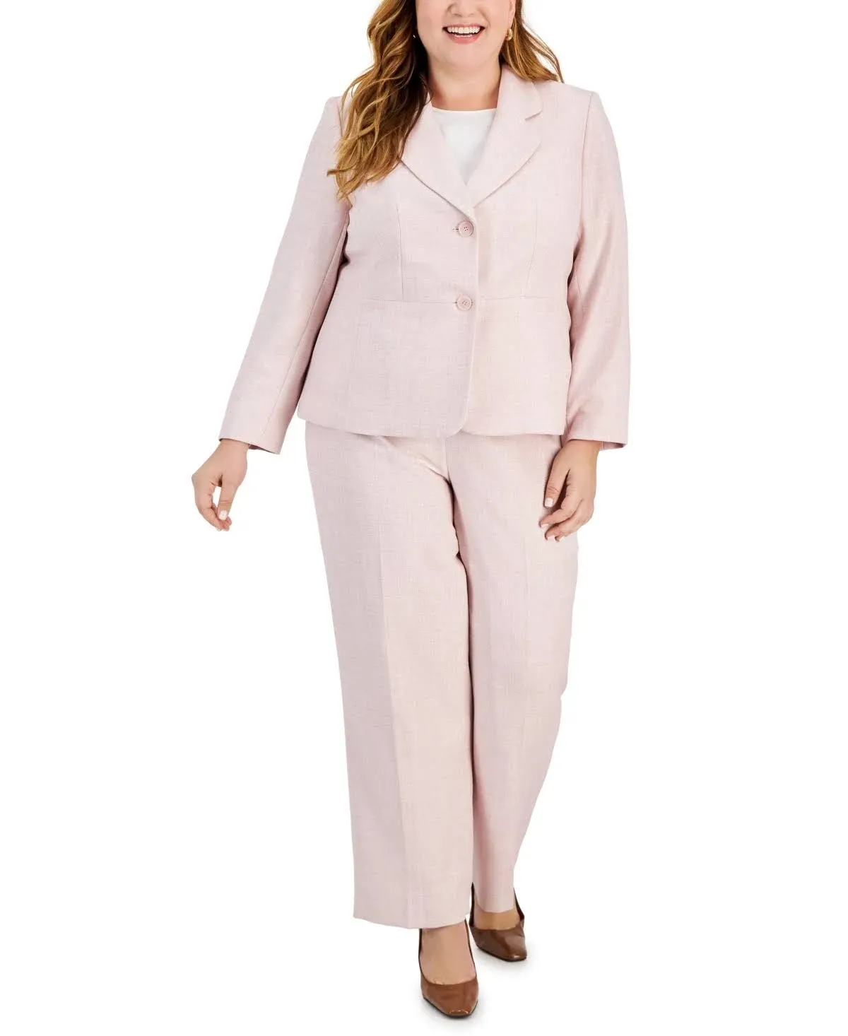 Le Suit Plus Size Button-Front Side-Zip Pantsuit - Light Blossom Combo - Size 22w