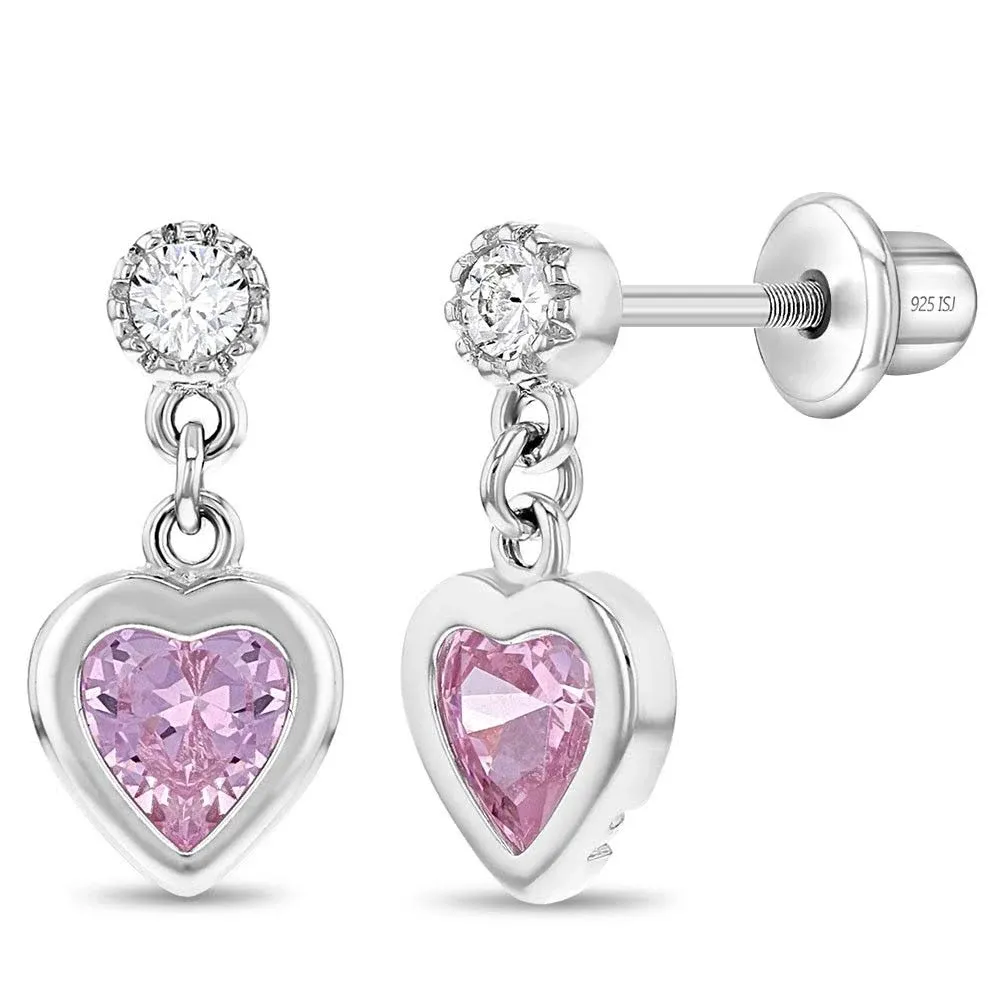 Girls' My First Dangle Hearts Screw Back Sterling Silver Earrings - in Season Jewelry