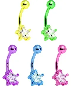 Clear Cubic Zirconia Gem Multicolor Star Belly Ring Set of 5