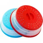 Pack of 2, Collapsible Microwave Food Cover BPA Free TPR, 10.5Inch, Round with Grip Handle RED+BLUE...