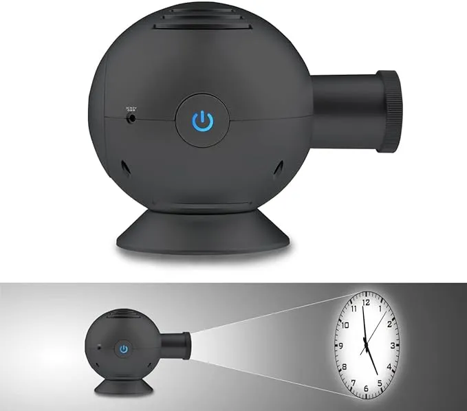 Unique LED Analog Projection Clock with Night Light 360° Rotating,Brightness/Size Adjustable,Desktop/Ceiling Mount Projector Clock for Home Deco (Black)