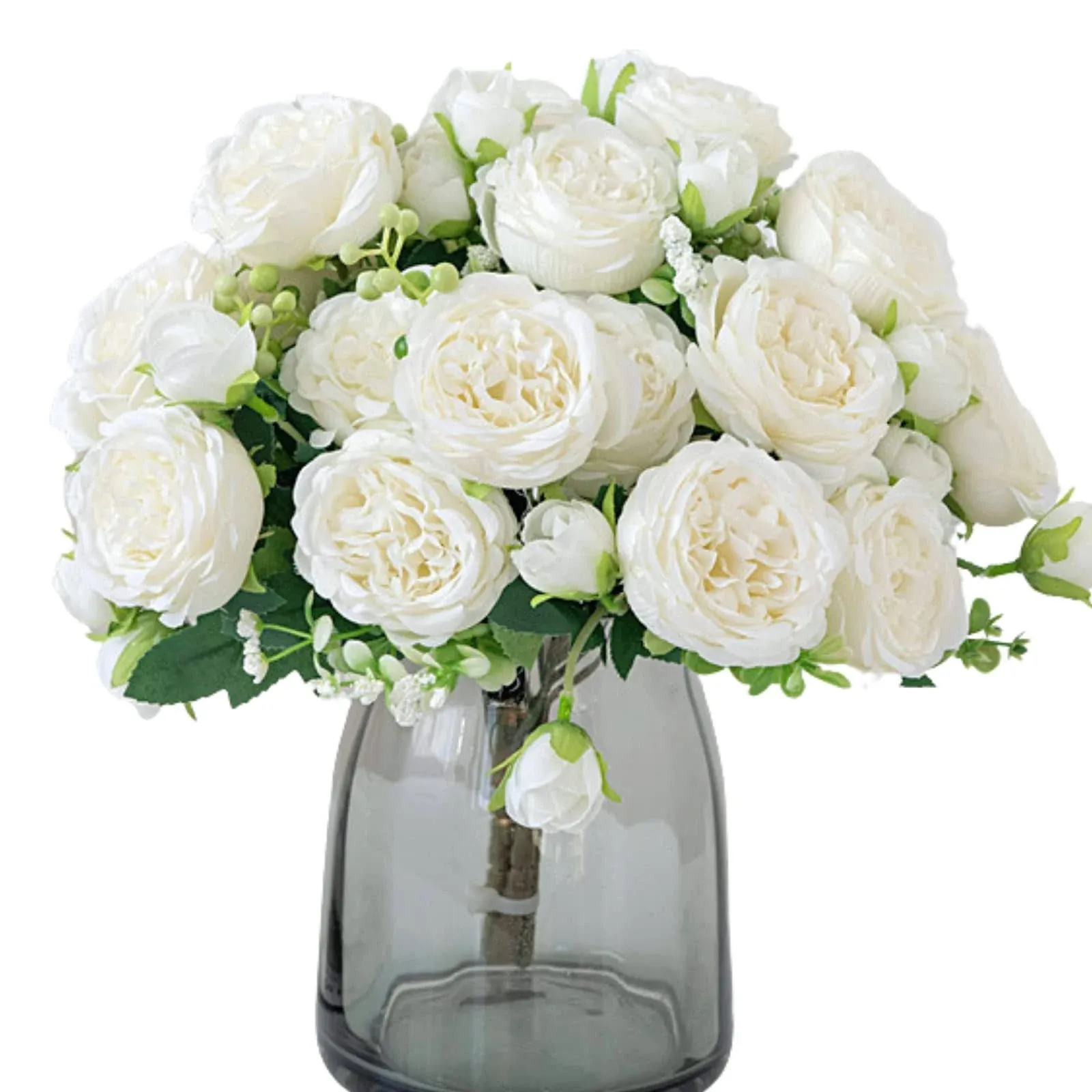 ASTRYAS White Artificial Flowers, 3pcs Fake Peony Flowers Centerpieces for Decor