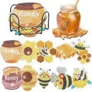 YLOLUL 10 Pcs Bee Shaped Diamond Painting Coasters Kits