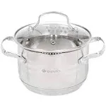 Daniks Tokio Stainless Steel Stock Pot with Glass Lid | Induction 2 Quart | Pasta Pot with Strainer Insert | Dishwasher Safe Pot | Measuring Scale | Soup Pasta Stew Pot | Silver