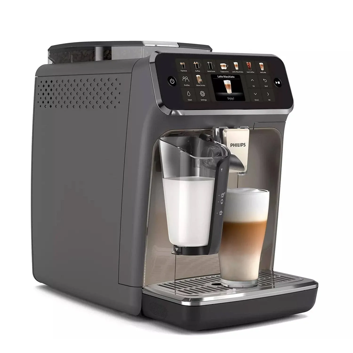 PHILIPS 4300 Series Fully Automatic Espresso Machine - LatteGo Milk Frother, 8 Coffee Varieties, Intuitive Touch Display, Black, (EP4347/94)