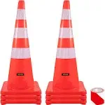 VEVOR Safety Cones, 6 x 36" Traffic Cones, PVC Orange Construction Cones, Reflective Collars Traffic Cones with Weighted Base used for Traffic