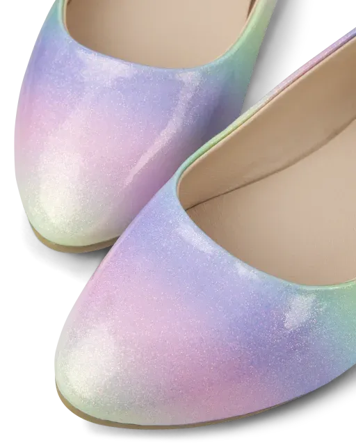 Girls Glitter Rainbow Ballet Flats - Multi