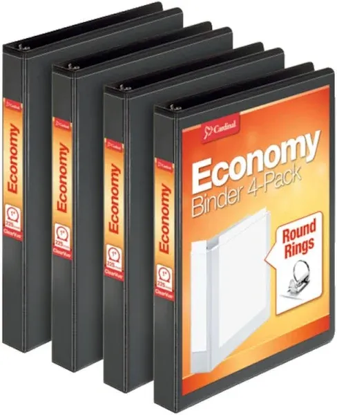 Cardinal Economy 3 Ring Binder, 1 inch, Presentation View, Blue, Holds 225 Sheets, Nonstick, PVC Free, 4 Pack of Binders (79511)