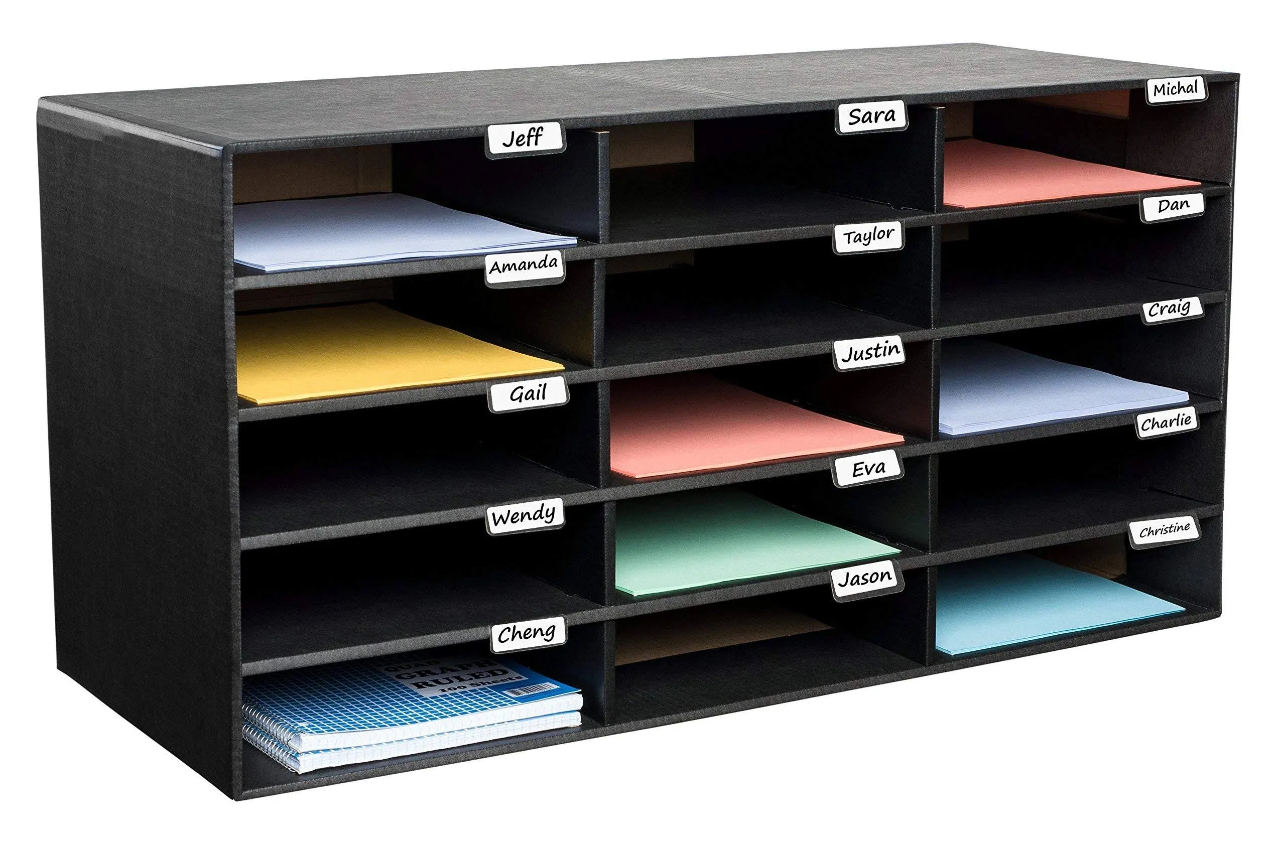 AdirOffice 15 Slots Classroom File Organizer Black 501-15-BLK