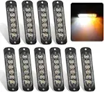 EEEKit 10 Pack LED Emergency Strobe Lights, Amber White 6 LED Strobe Warning Emergency Flashing Light Caution Construction Hazard Light Bar for Car Truck Van Off-road Vehicle ATV SUV Surface Mount