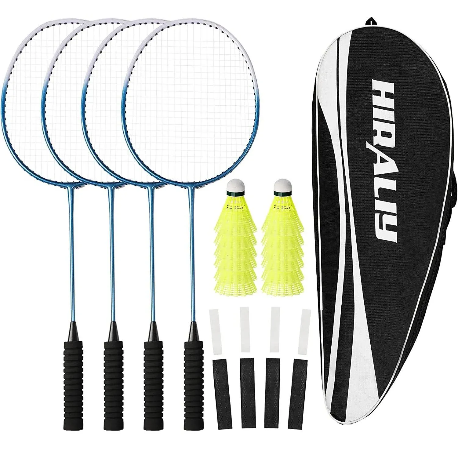 Badminton Rackets Set of 4 for Backyard Sports Adults Family Racquets Game with 12 Shuttlecocks,4 Replacement Grips,4 Wristbands and Carrying Bag