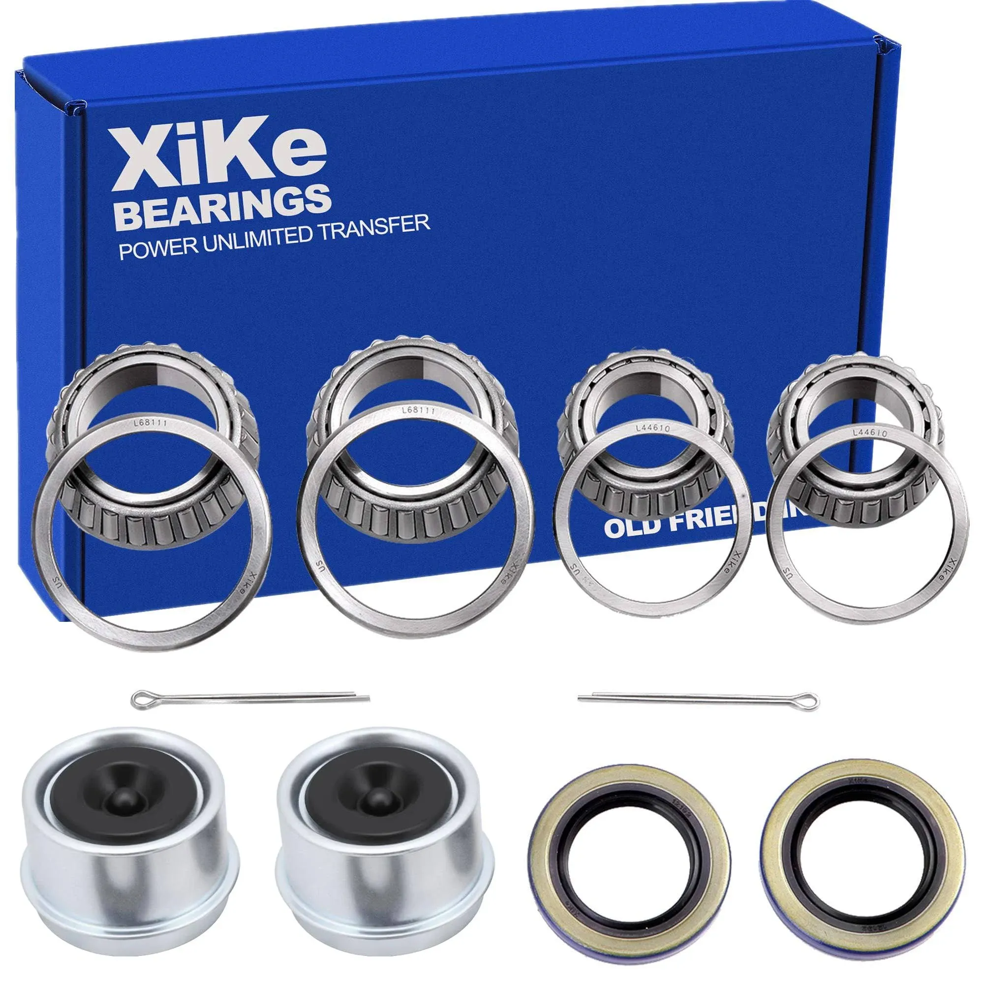 XiKe 2 Set Fits for 1-3/8'' to 1-1/16'' Axles Trailer Wheel Hub Bearings Kit, L68149/L68111 and L44649/L44610, 171255TB Seal OD 1.719'', Dust Cover and Cotter Pin, Rotary Quiet High Speed and Durable.