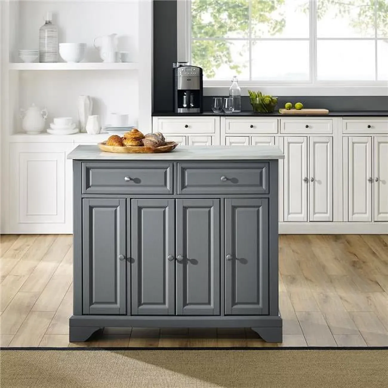 Crosley Furniture Avery Wood/Faux Marble Top Kitchen Island in Gray