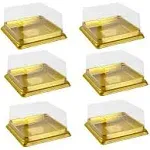 50 Pack of Gold Cake Pans,bottom 3 inch X height 1-1/2 Clear plastic mini cake box muffins cookies wedding birthday gift