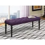 Roundhill Furniture Leviton Fabric Tufted Turned Leg Dining Bench in Purple