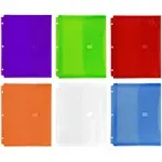 JAM PAPER Plastic 3 Hole Punch Binder Envelopes with Hook & Loop - Letter Booklet - 9 1/2 x 11 1/2 with 1 Inch Expansion - Assorted Colors - 6/Pack