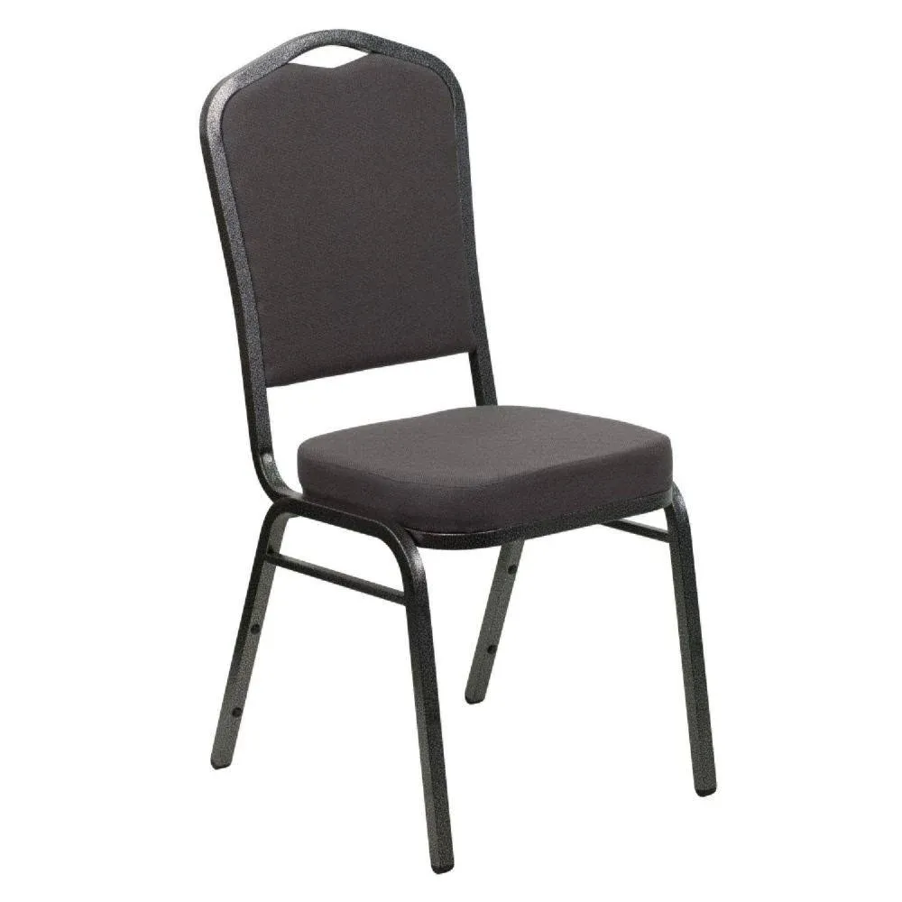 Emma + Oliver Crown Back Stacking Banquet Chair, Gray Fabric/Silver Vein Frame