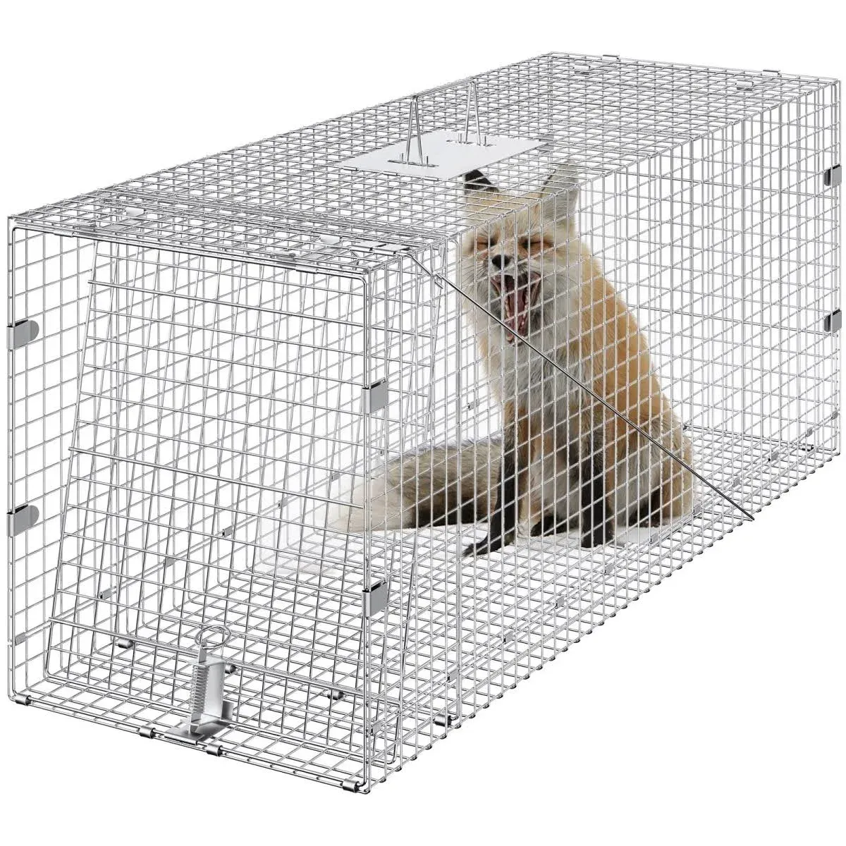 VEVOR Live Animal Cage Trap 42" x 16" x 18" Humane Cat Trap Galvanized Iron ...