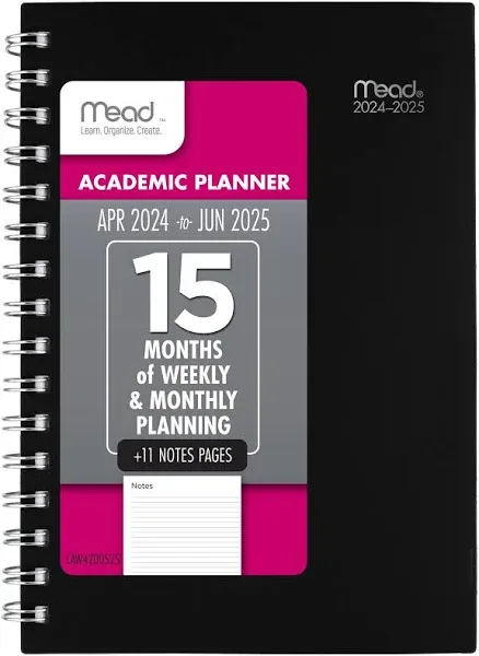 Mead Basic Academic 2024-2025 Weekly Monthly Planner Black Large 8 12 x 11 - Academic Fashion Planners