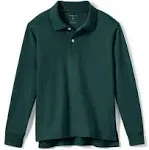 Lands' End School Uniform Kids Long Sleeve Interlock Polo Shirt - Small - Evergreen