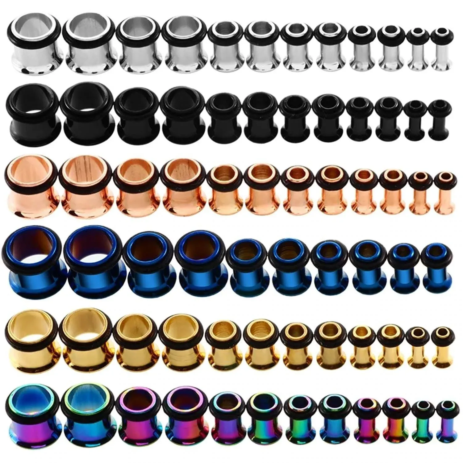 9pairs Stainless Steel Single Flared Ear Plugs Kit Tunnels Gauges Stretcher P...