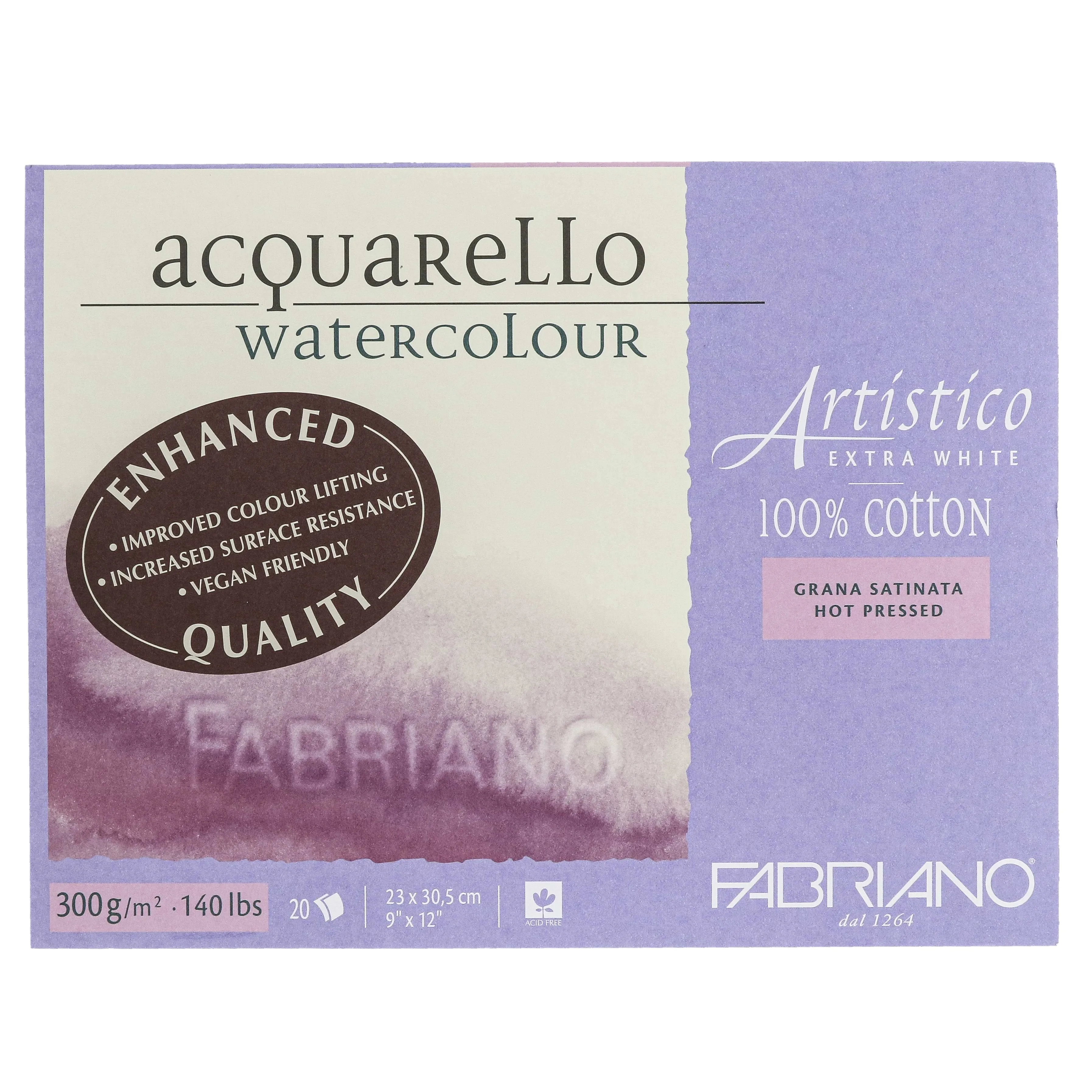 Fabriano Artistico Enhanced Watercolor Block - Extra White, Hot Press, 9" x 12"