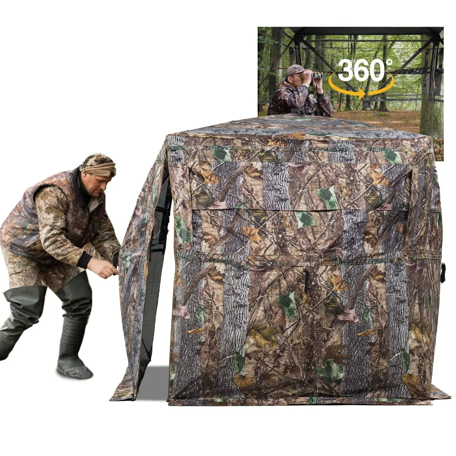 FUNHORUN Hunting Blind 270/360 Degree See Through Ground Blind for Deer Hunting, 2-3 Person Pop-Up Hunting