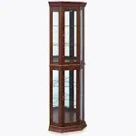 BELLEZE Lorona Floor Standing 5 Sided Lighted Corner Curio Cabinet Walnut