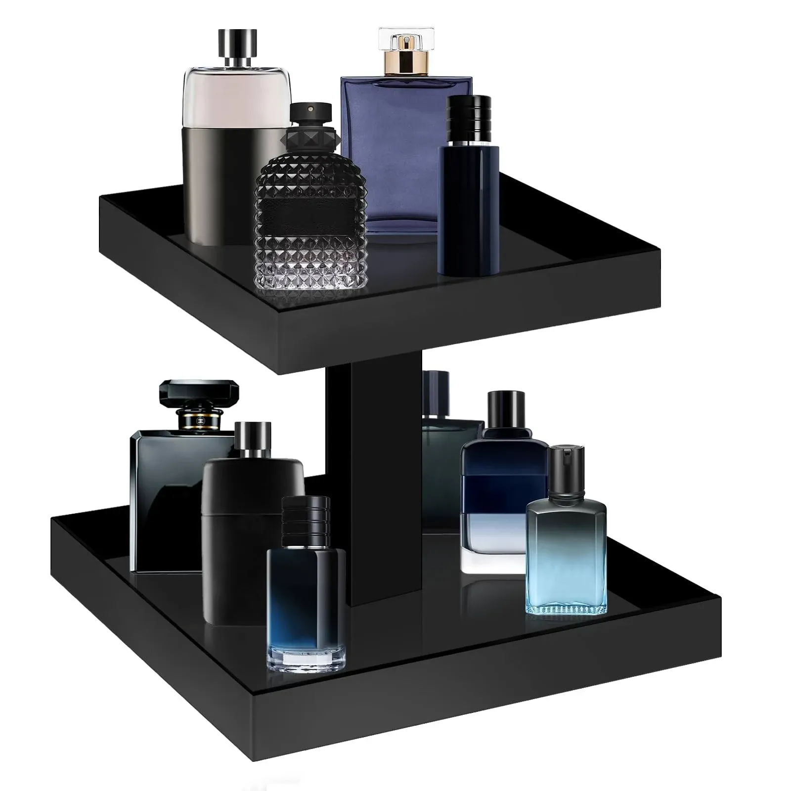 YAGELI Black Perfume Display Organizer Tray - Acrylic 2-Tier Bathroom 