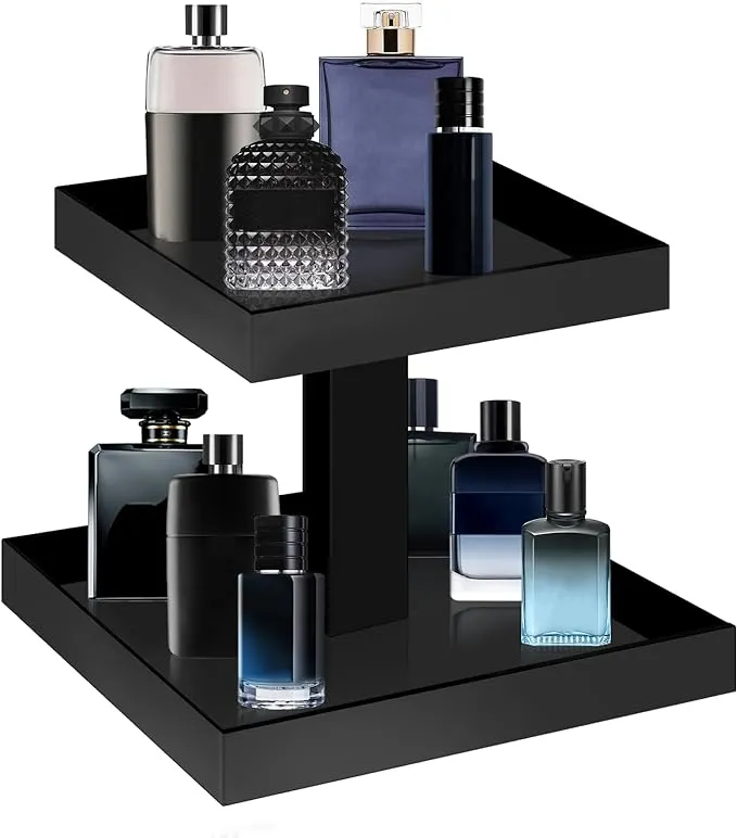 YAGELI Black Perfume Display Organizer Tray - Acrylic 2-Tier Bathroom Counter...