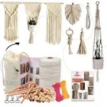 130 Pcs Macrame Kit for Beginners-219 Yards(657 Feet-3Mm) 7 Easy Macrame DIY Projects Book-Starter Kit Has Dowel,Beads,Rings,Keychains,Bag(Gift) - Perfect Macrame Starter Kits