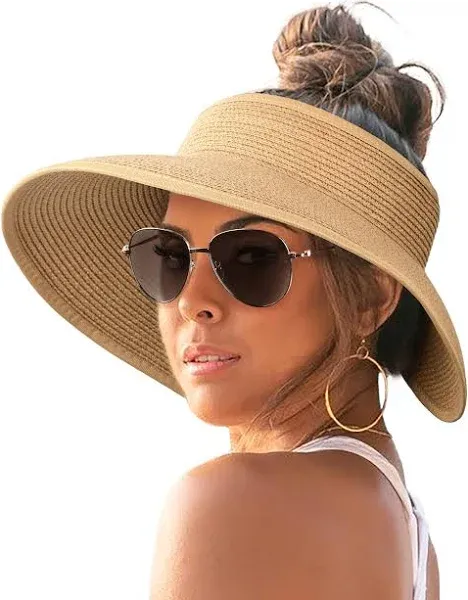 Furtalk Women's Wide Brim Ponytail Sun Visor Hat