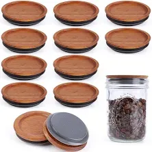 Wide Mouth Mason Jar Lids Acacia Wooden Storage Canning Jar Lids Ball Jars Bamboo Wooden Lids with Airtight Silicone Seal Ball Wooden Lids