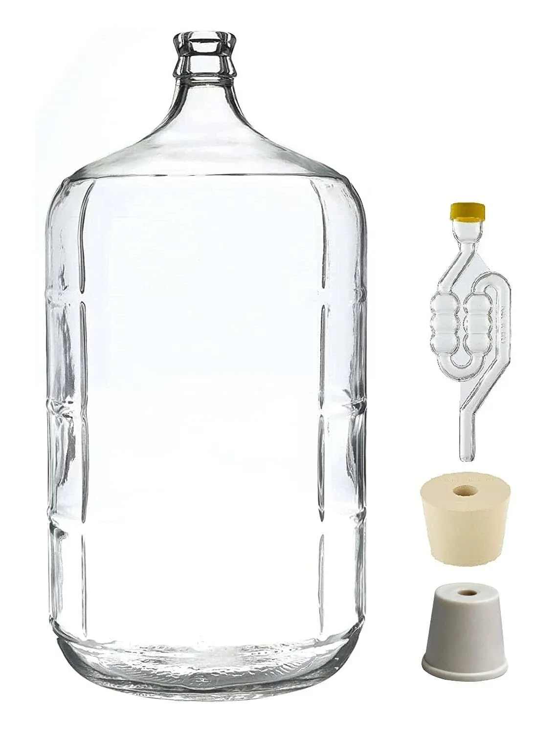 North Mountain Supply 6 Gallon Premium Italian Glass Carboy Fermenting Jug - with Drilled & Undrilled Rubber Stoppers and 6-Bubble Airlock