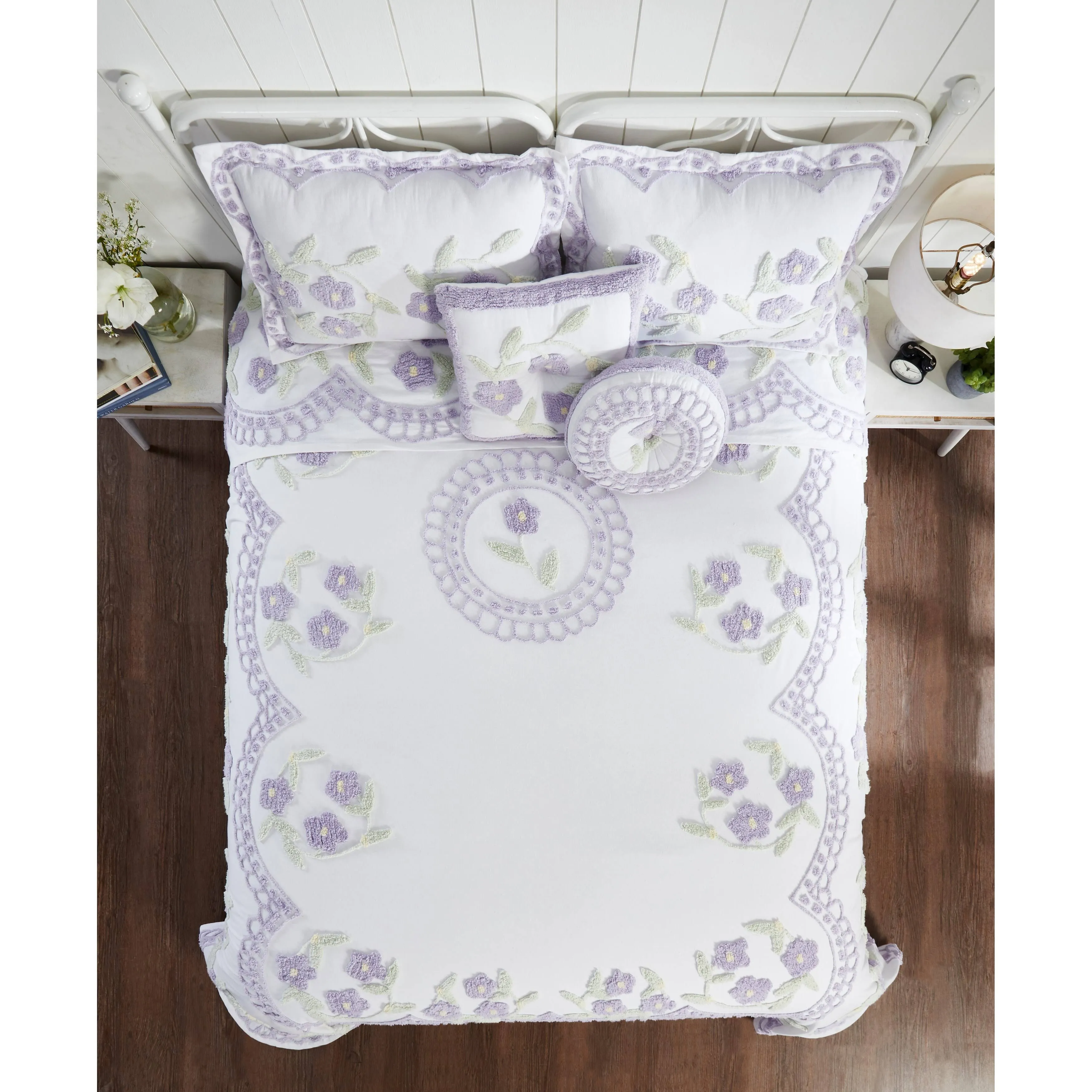 Better Trends Bloomfield Floral Tufted Chenille Cotton Bedspread - Lavender - Queen