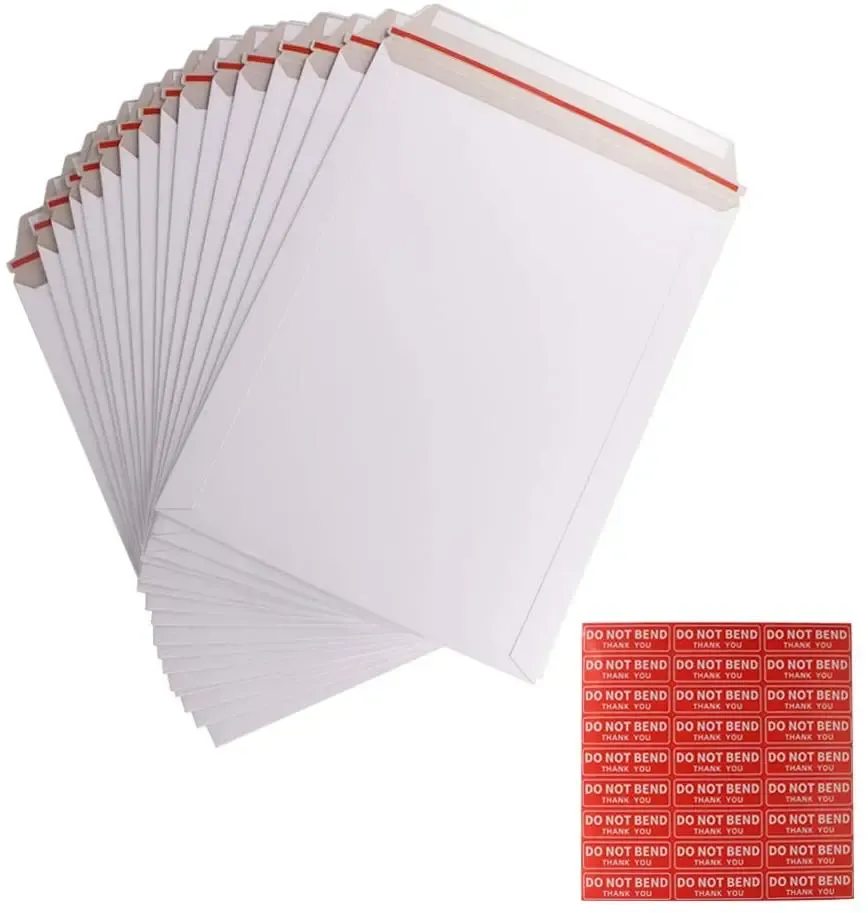 Self Seal Photo Document Mailers Stay Flat White Cardboard ,100 Pack 9X12 Inch 