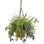 Nearly Natural 30in. Wandering Jew & Spider Artificial Plant in Hanging Basket