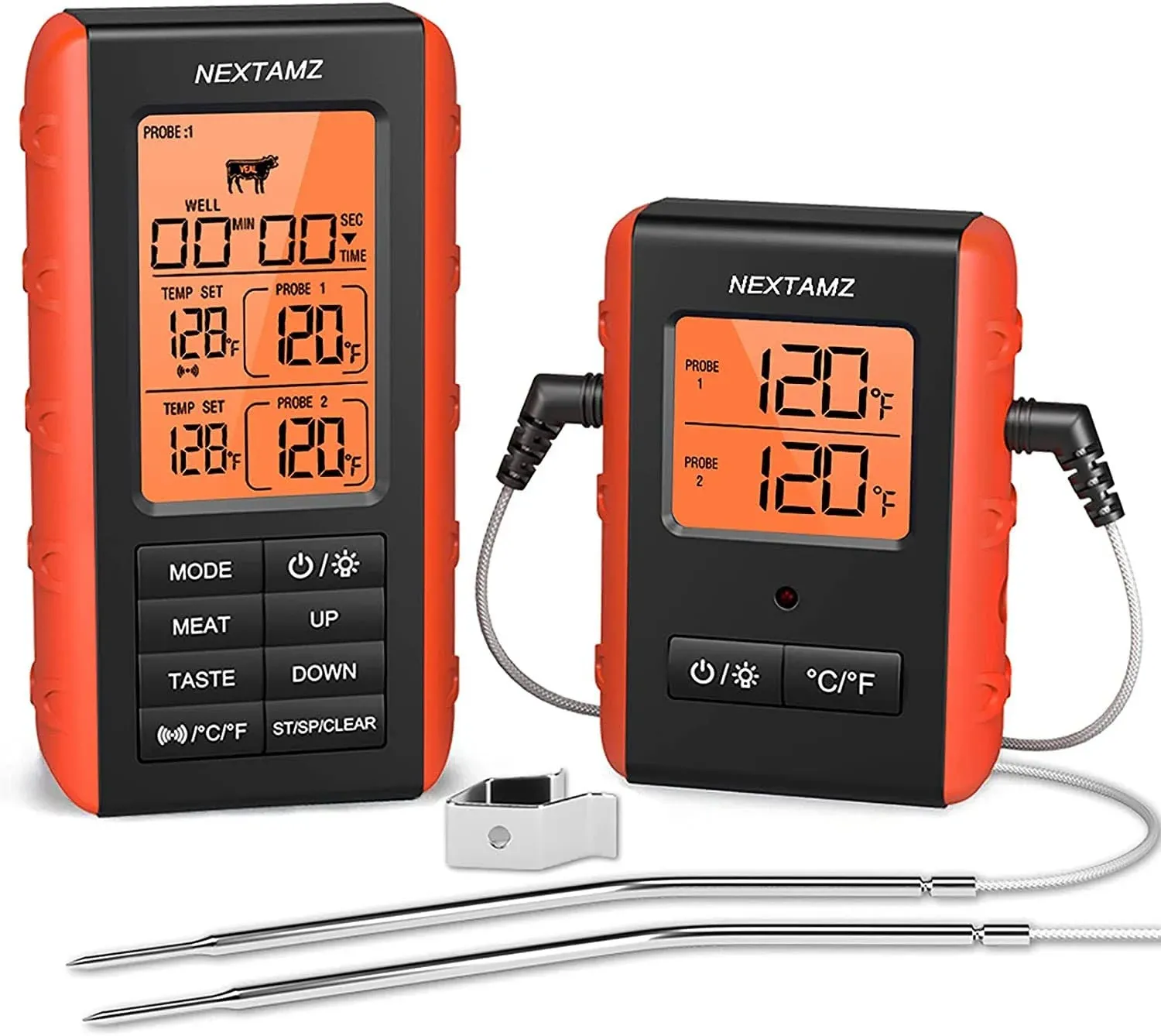 Wireless Meat Thermometer, NEXTAMZ Digital Meat Thermometer for Food Cooking and Baking, Dual Probe Food Thermometer for Oven BBQ Grill Smoker Kitchen