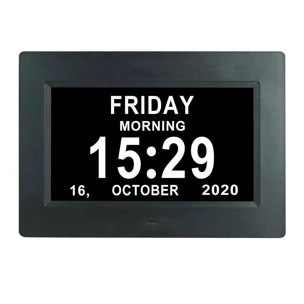 ybest 7 inch Extra Large Day Date Time Digital Day Calendar Clock with Auto-Dimming 12 Alarm Reminders Dementia Clocks for Senior Elderly Impaired