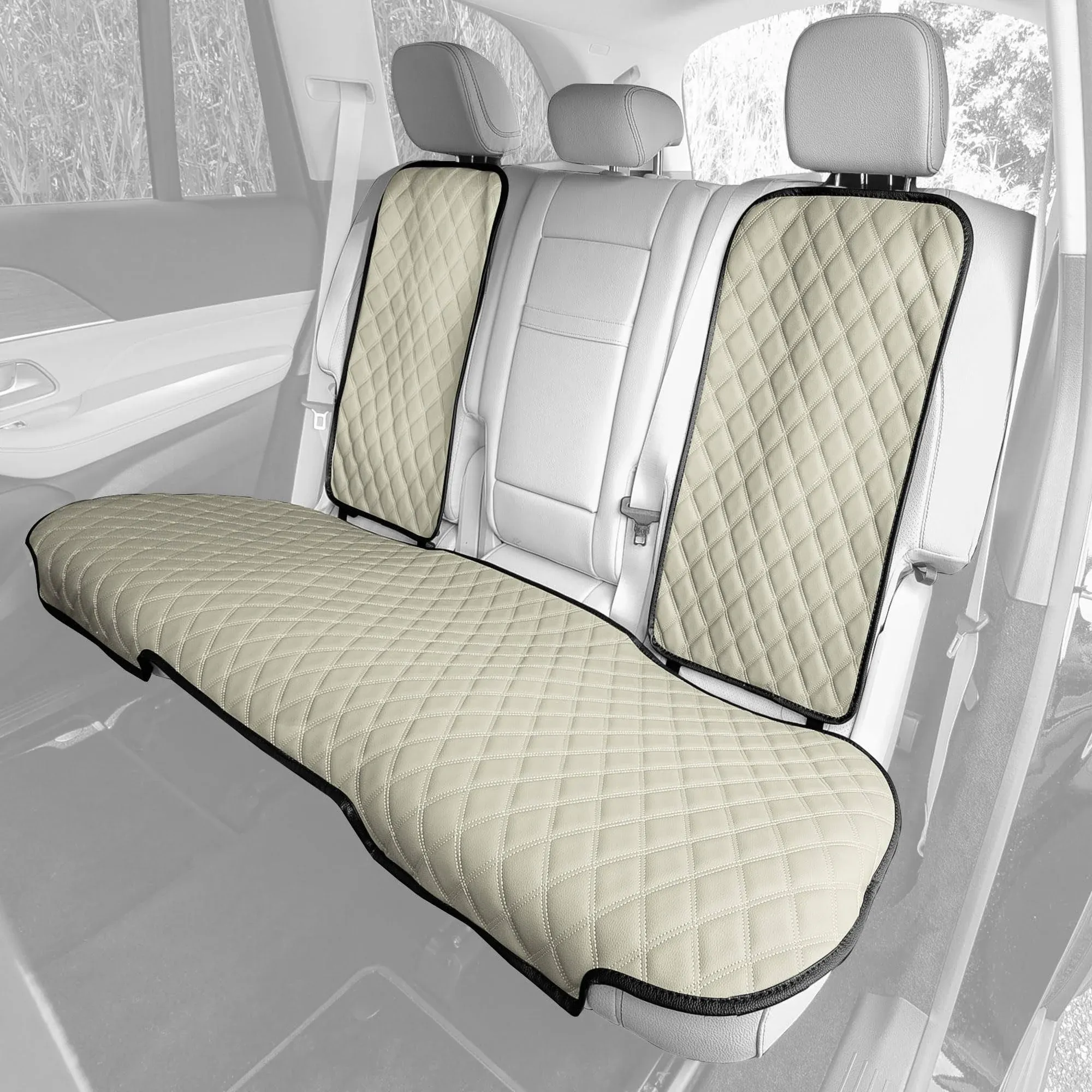 FH Group Universal Fit Faux Leather Car Seat Protectors Non-Slip Backing Rear Set - Beige