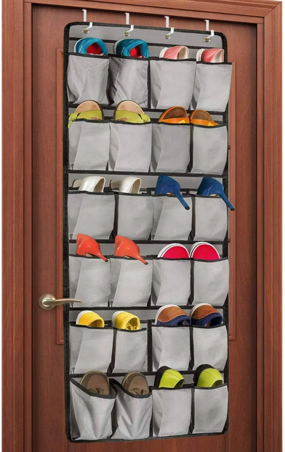 Over the Door Shoe Organizer, 24 Large Pockets, Sturdy 600D Oxford Fabric, Co...