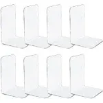 Jekkis 8pcs Clear Bookends Acrylic Book Ends for Shelves Heavy Duty Bookends Plastic Bookends for Home Office Library