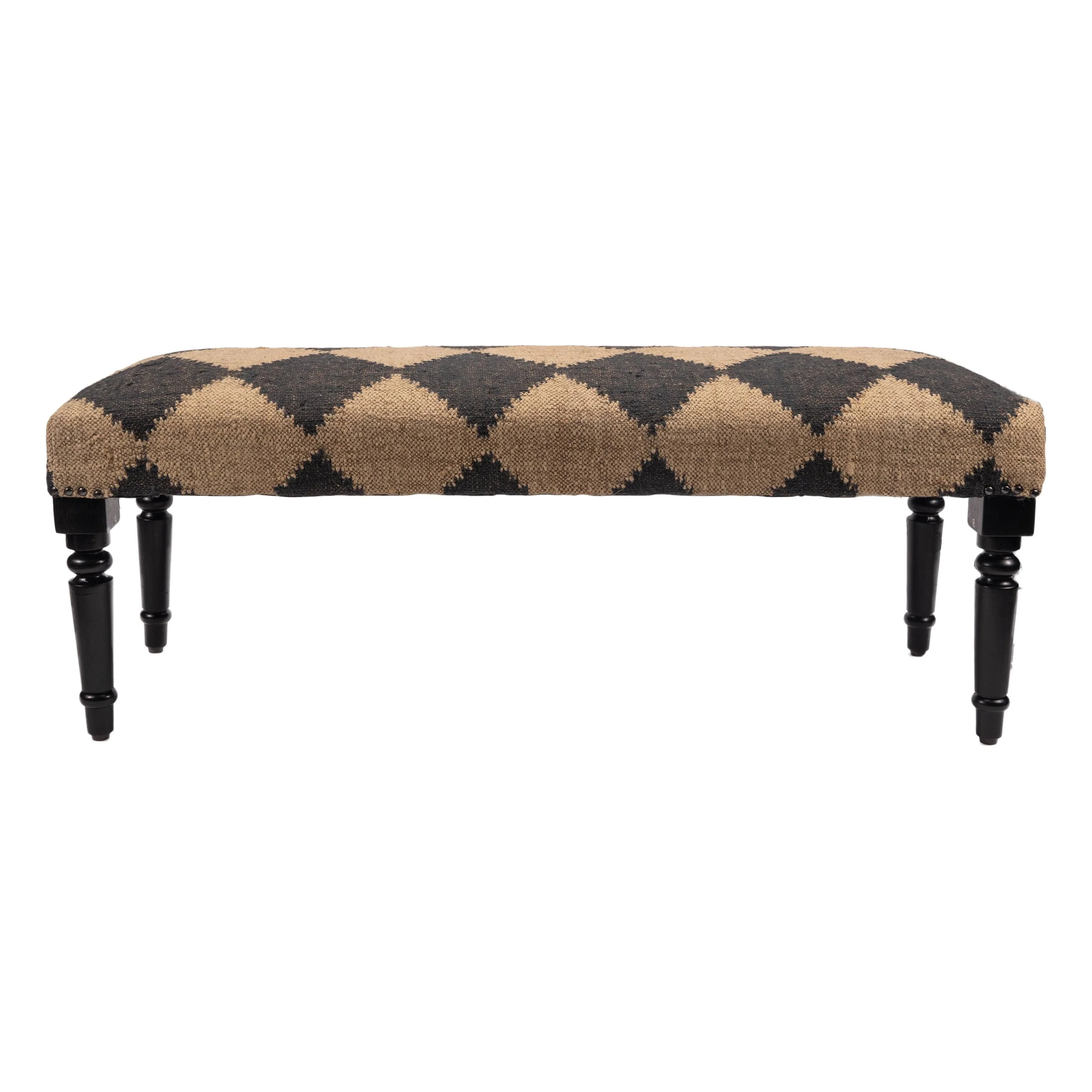 LR Home Modern Black and White Diamond Indoor Bench, 3'11" x 1'4"