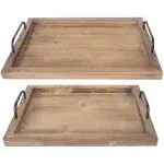 Besti Rustic Vintage Food Serving Trays (Set of 2) | Nesting Wooden Board with Metal Handles | Stylish Farmhouse Decor