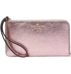 NWT New Kate Spade KE635 Lucy Medium L-Zip Wristlet Metallic Leather Pink $139